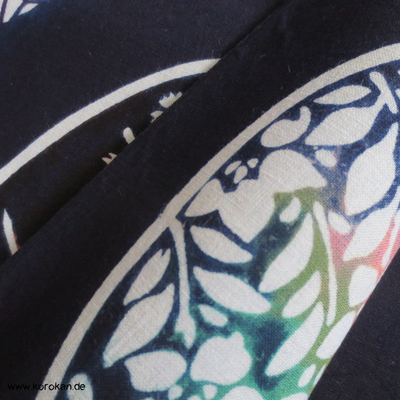 runde bunte Fächer auf dunkelblau Yukata Kimono Baumwoll Stoff