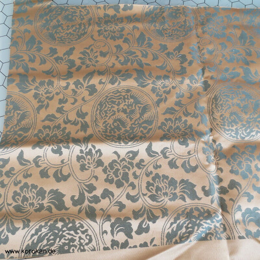 Phönix Drachenrondelle in messing auf moosgrün japanischer Seidenjacquard