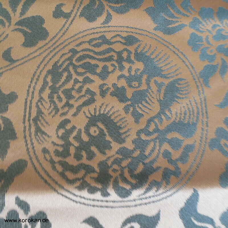 Phönix Drachenrondelle in messing auf moosgrün japanischer Seidenjacquard