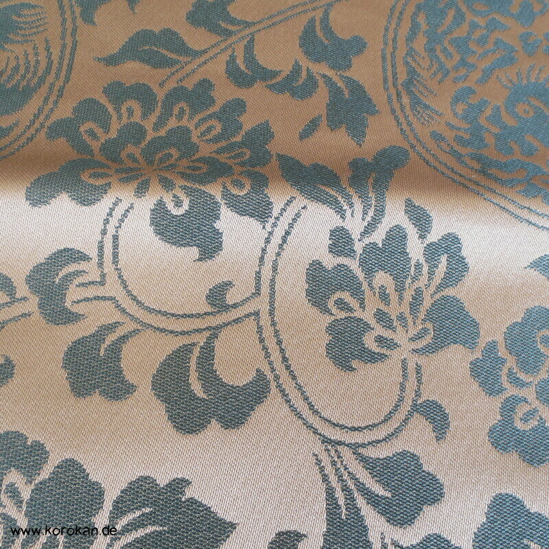 Phönix Drachenrondelle in messing auf moosgrün japanischer Seidenjacquard
