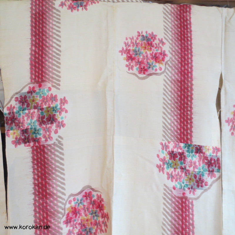 Streifen und Blütenrondelle Hitoe Meisen Komon Kimono
