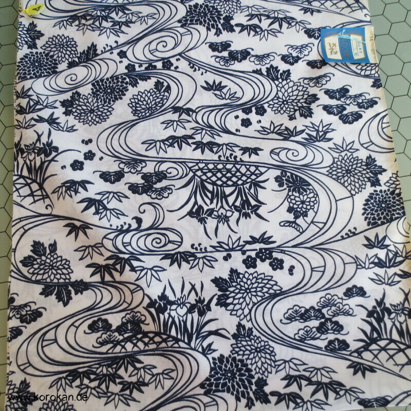 Fluss, Bambusgitter, Iris Yukata Kimono Baumwoll Stoff