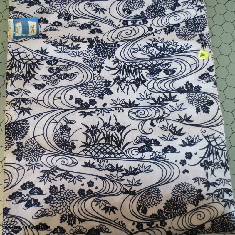 Fluss, Bambusgitter, Iris Yukata Kimono Baumwoll Stoff