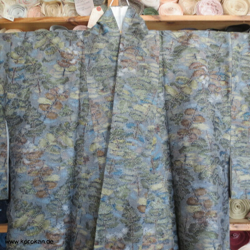 Tsumugi Seiden Kasuri Blätter, Bäume Kimono