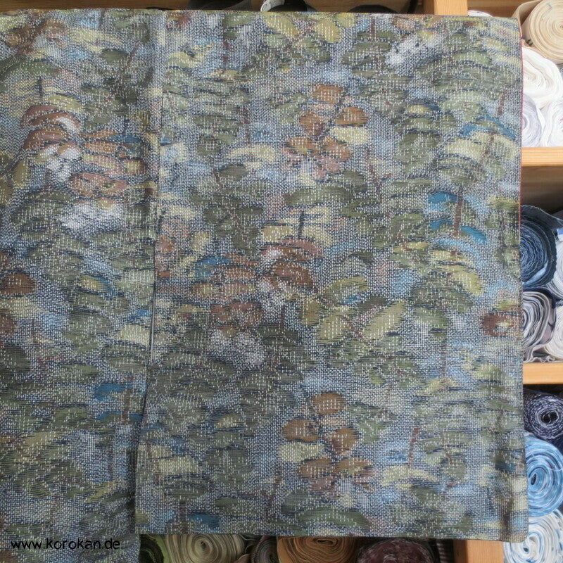 Tsumugi Seiden Kasuri Blätter, Bäume Kimono