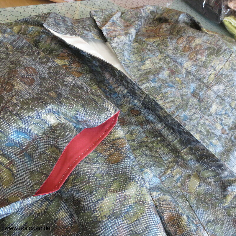 Tsumugi Seiden Kasuri Blätter, Bäume Kimono