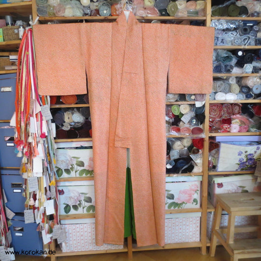 Full Shibori orange grün fast ein Iromuji Kimono Seidendamast