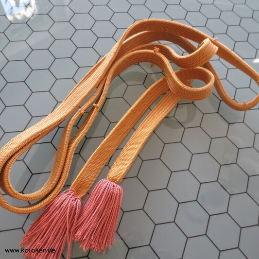 senffarbener Vintage Obijime, Seide mit dicken Troddeln