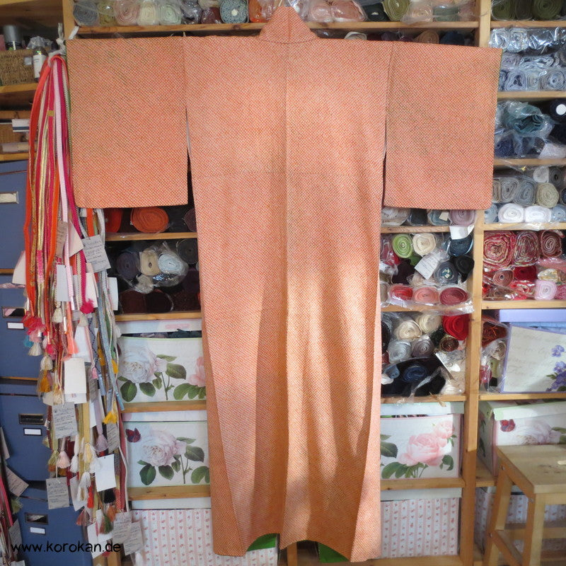 Full Shibori orange grün fast ein Iromuji Kimono Seidendamast