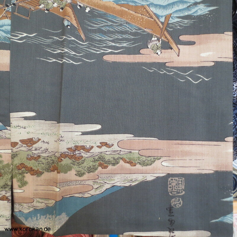 Tokkaido Szenen Wollmuslin Juban Unterkimono