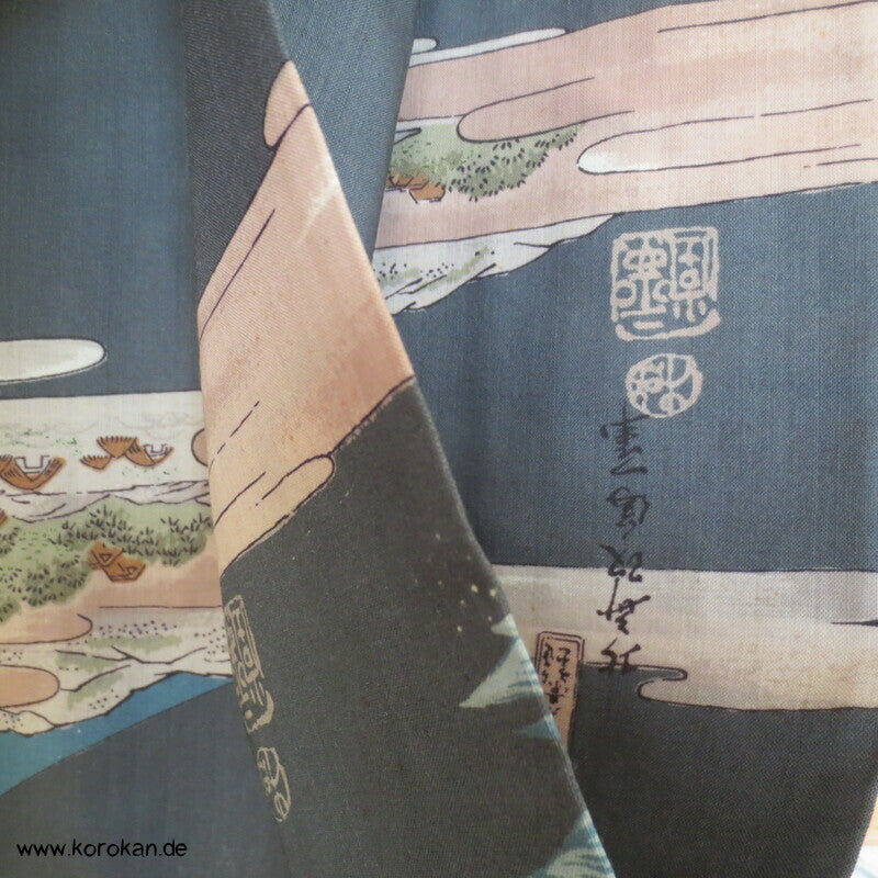 Tokkaido Szenen Wollmuslin Juban Unterkimono