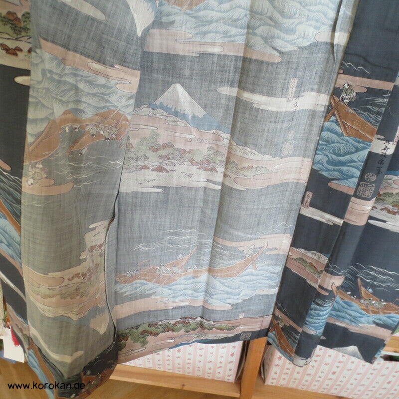 Tokkaido Szenen Wollmuslin Juban Unterkimono