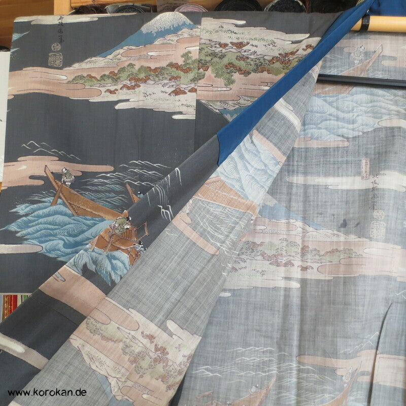 Tokkaido Szenen Wollmuslin Juban Unterkimono