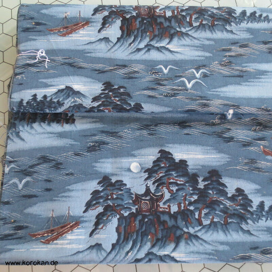 Männer Juban Kimono Wollmuslin Wasserlandschaft