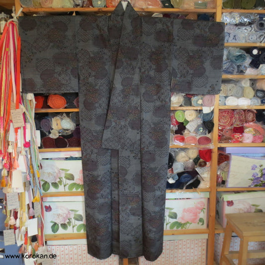 Schneeflocken, Blumen Kasuri Tsumugi Seiden Kimono