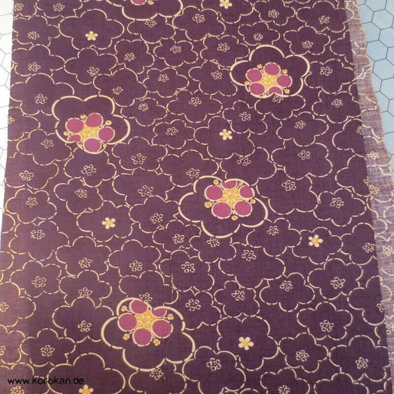 Ume Blüten aubergine Kimono Wolle / Seide Stoffrolle
