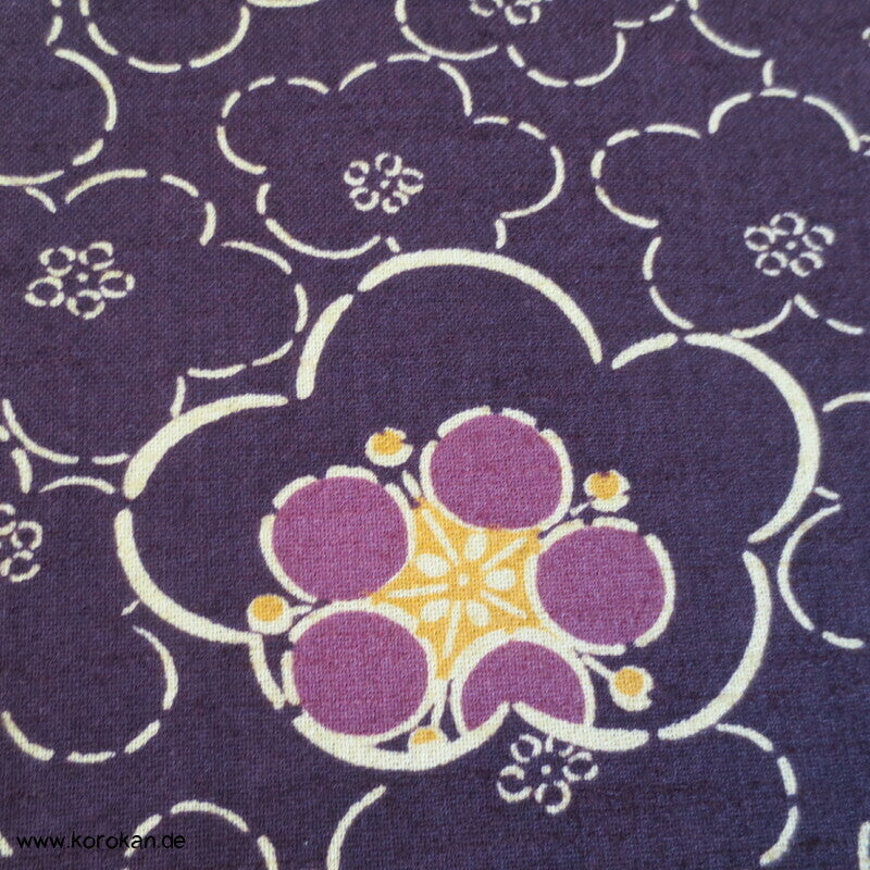 Ume Blüten aubergine Kimono Wolle / Seide Stoffrolle