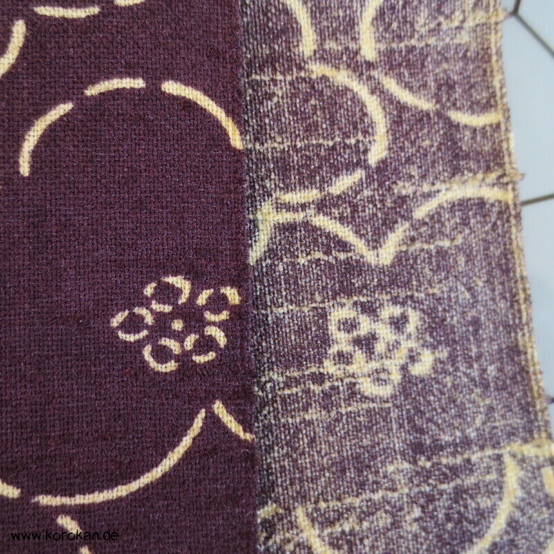 Ume Blüten aubergine Kimono Wolle / Seide Stoffrolle