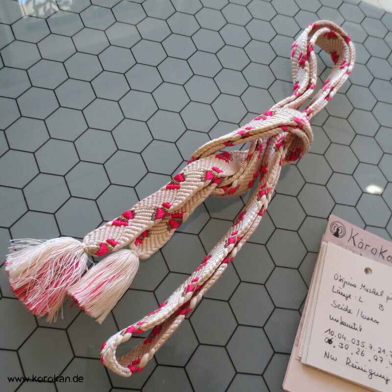 weiß pink golden Muschel Seiden Obijime, geflochten