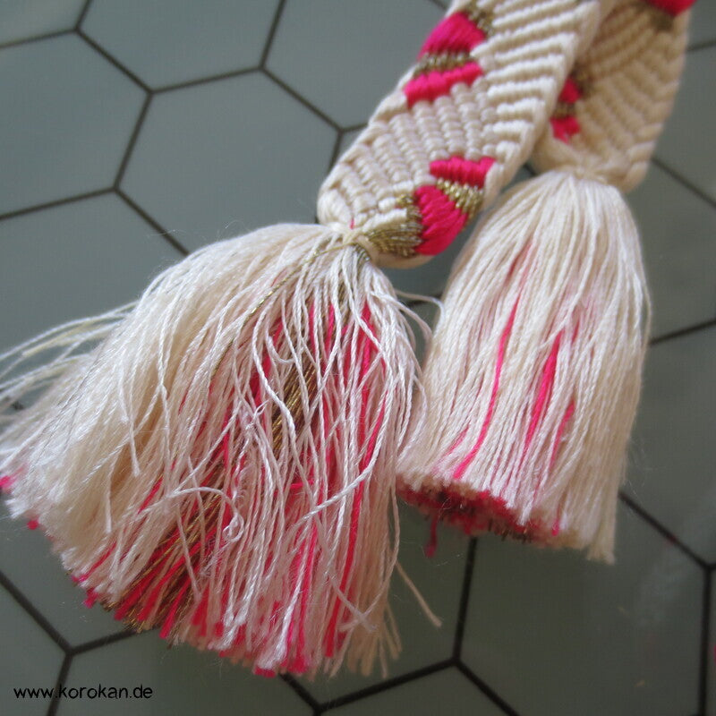 weiß pink golden Muschel Seiden Obijime, geflochten