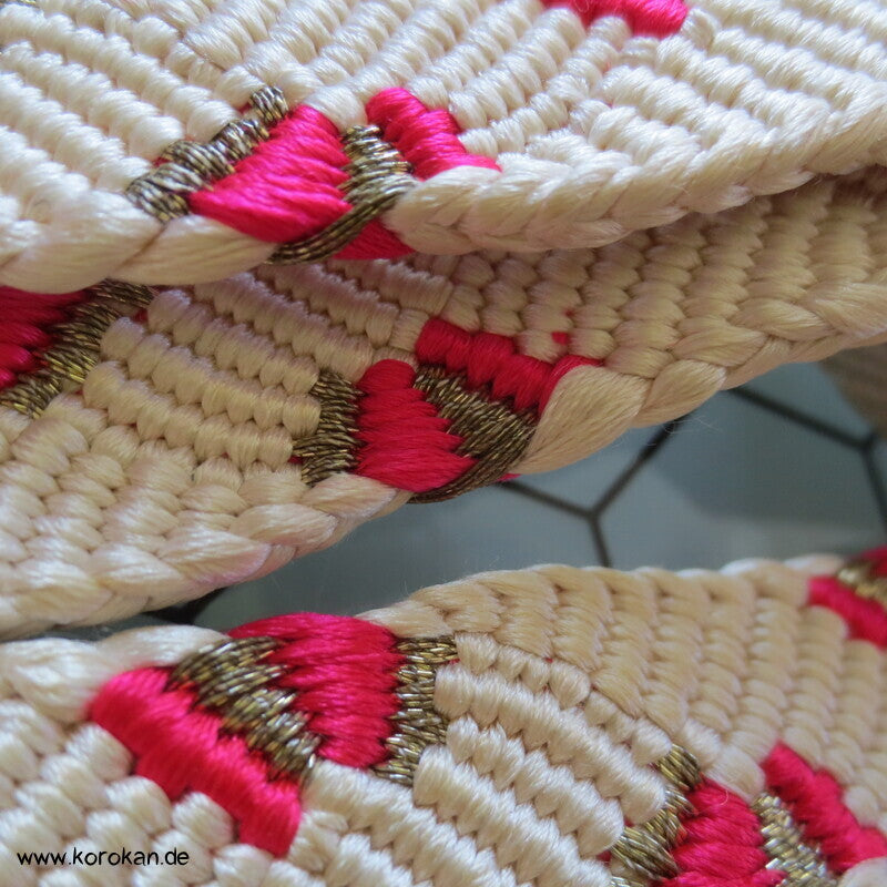 weiß pink golden Muschel Seiden Obijime, geflochten