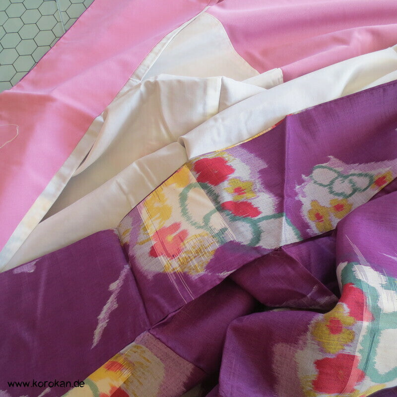 bunte Blumen auf pflaume Meisen Kimono Wildseide
