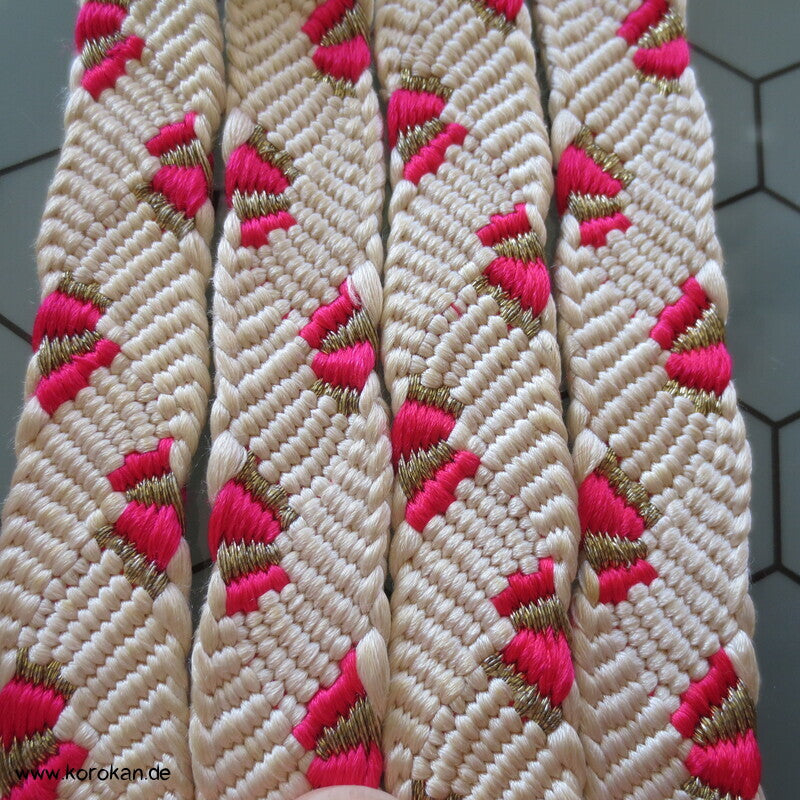 weiß pink golden Muschel Seiden Obijime, geflochten
