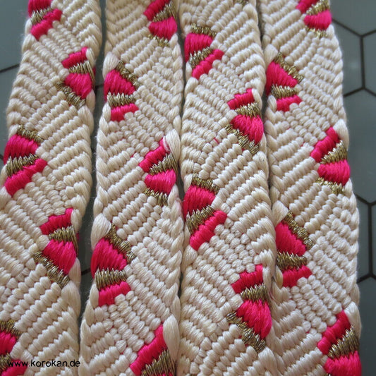 weiß pink golden Muschel Seiden Obijime, geflochten