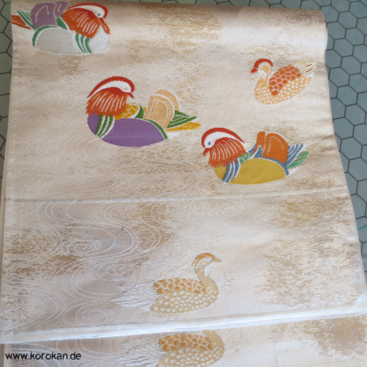 bunte Mandarinenten Fukuro Obi, Brokat