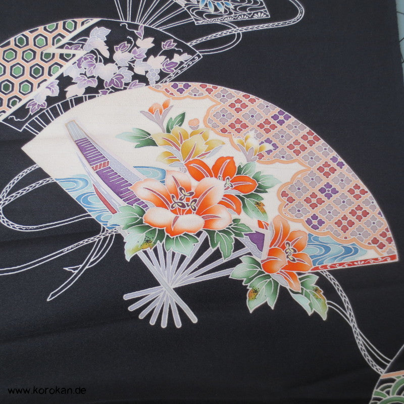 Fächermuster, bunt, detailreich Tomesode Kimono Seidenstoff