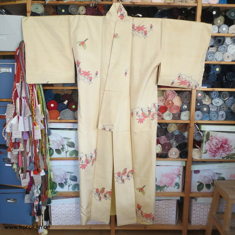 Vögel und Magnolien Jacquard Tsumugi Seiden Kimono