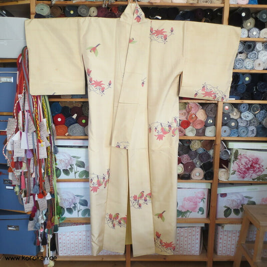 Vögel und Magnolien Jacquard Tsumugi Seiden Kimono