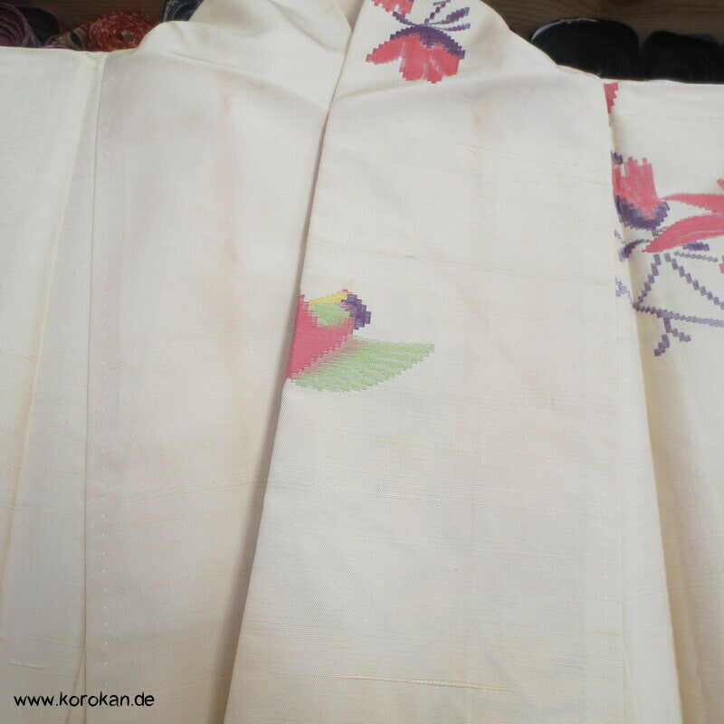 Vögel und Magnolien Jacquard Tsumugi Seiden Kimono