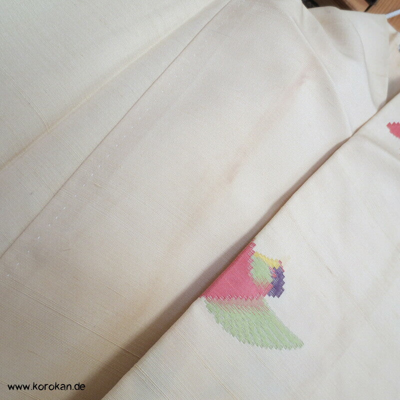 Vögel und Magnolien Jacquard Tsumugi Seiden Kimono