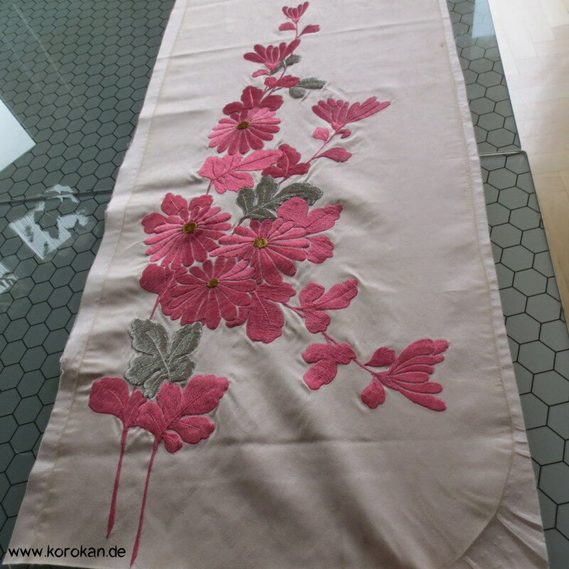 Fächer Chrysanthemen üppige Kimono Seiden Stickerei Panel