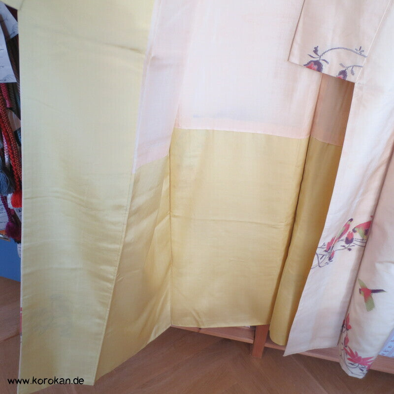 Vögel und Magnolien Jacquard Tsumugi Seiden Kimono