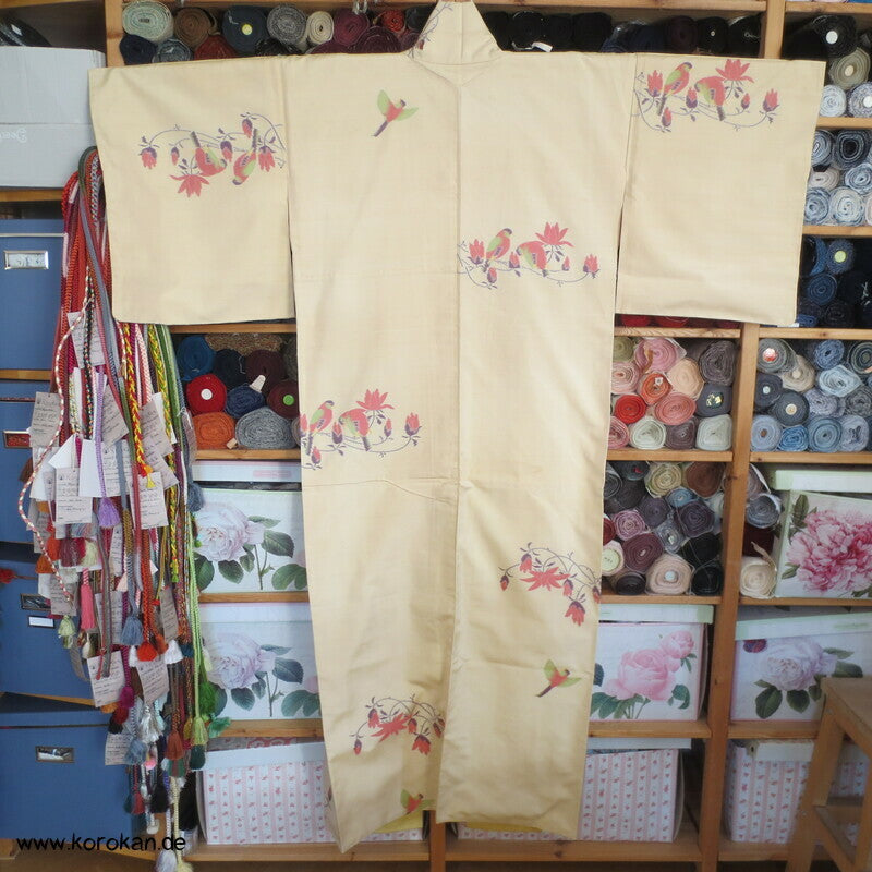 Vögel und Magnolien Jacquard Tsumugi Seiden Kimono