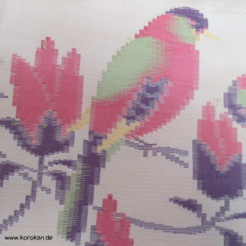 Vögel und Magnolien Jacquard Tsumugi Seiden Kimono
