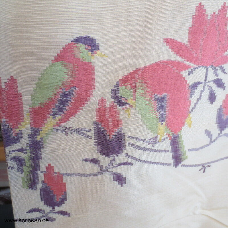 Vögel und Magnolien Jacquard Tsumugi Seiden Kimono