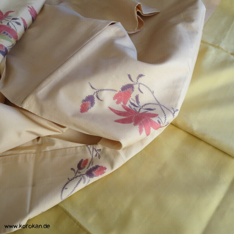 Vögel und Magnolien Jacquard Tsumugi Seiden Kimono