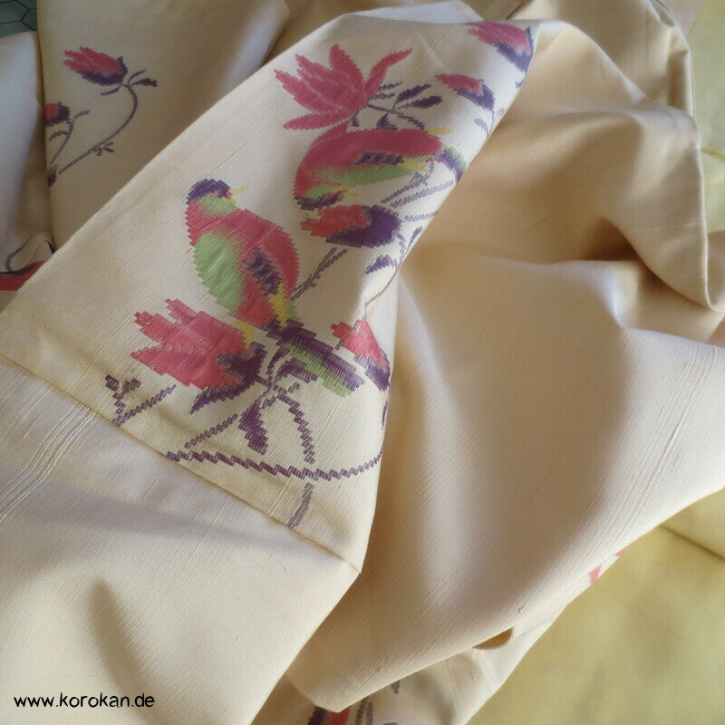 Vögel und Magnolien Jacquard Tsumugi Seiden Kimono