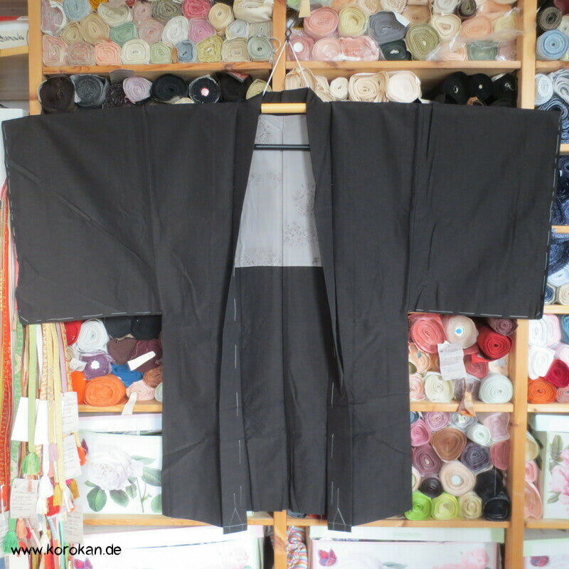 grobe Tsumugiseiden Haori Kimono Jacke, dunkelbraun