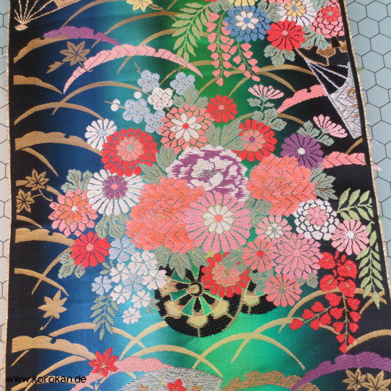 Fächer bunt Bokashi Brokat Uchikake Kimono Mantel Stoffrest