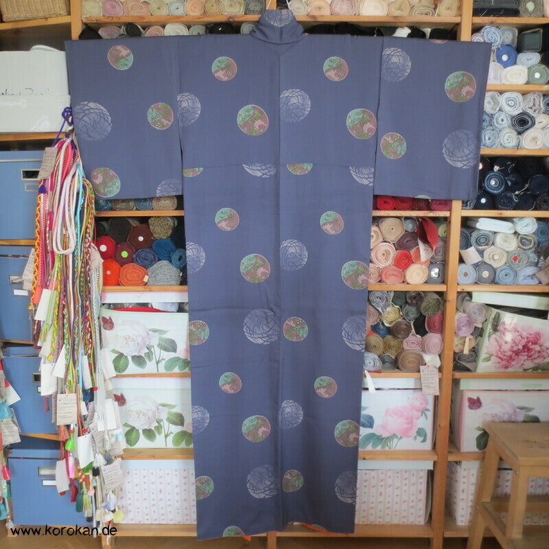 Mondkreise auf grau - lila Komon Kimono