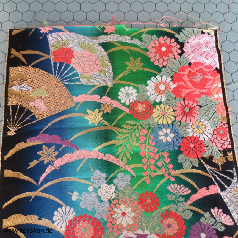 Fächer bunt Bokashi Brokat Uchikake Kimono Mantel Stoffrest