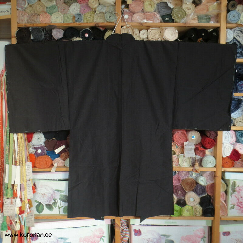 grobe Tsumugiseiden Haori Kimono Jacke, dunkelbraun