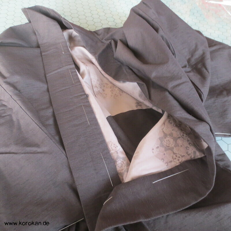 grobe Tsumugiseiden Haori Kimono Jacke, dunkelbraun