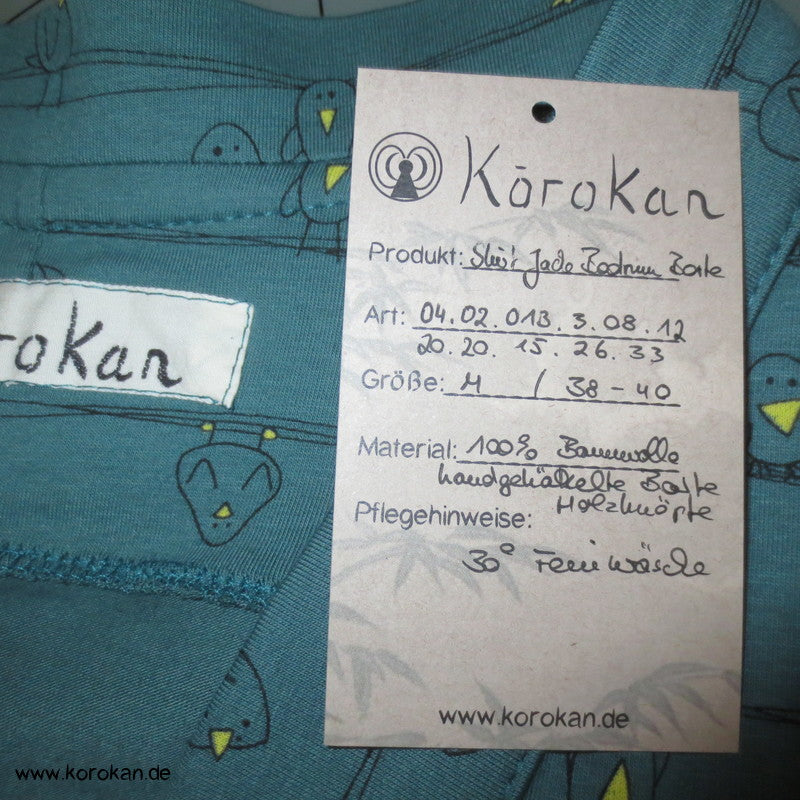 kleine Vögel auf petrol Baumwolljersey T Shirt Jacke, handgehäkelte Borte