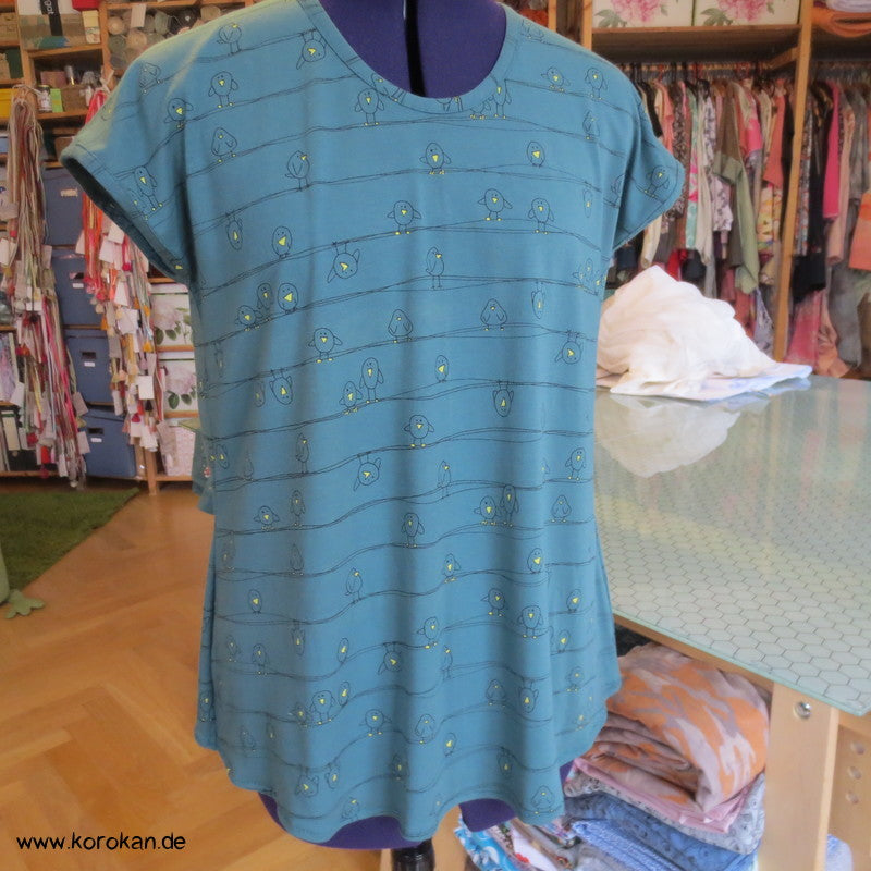 kleine Vögel auf petrol Baumwolljersey T Shirt Top