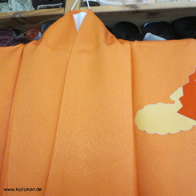 Fächer auf orange Seidendamast Homongi Kimono